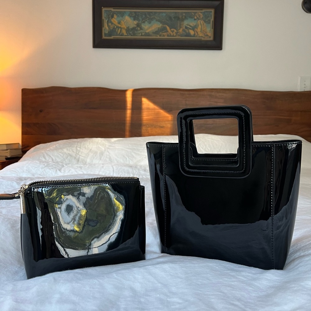 STAUD black patent leather mini Shirley tote bag